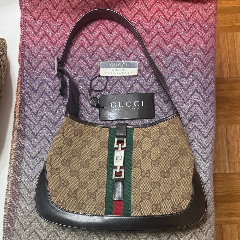 Gucci Beige and brown zucca green red Shoulder Bag